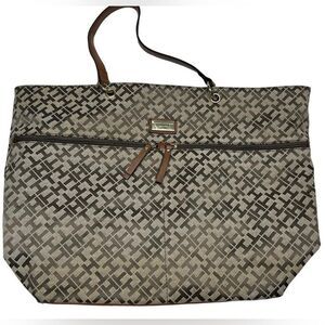 Tommy Hilfiger Tote Bag Large Shoulder Bag Big Purse Pockets Logo Print All Over